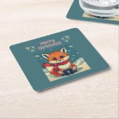 Cozy Christmas Fox Paper Coaster Kartonnen Onderzetters (Schuin)