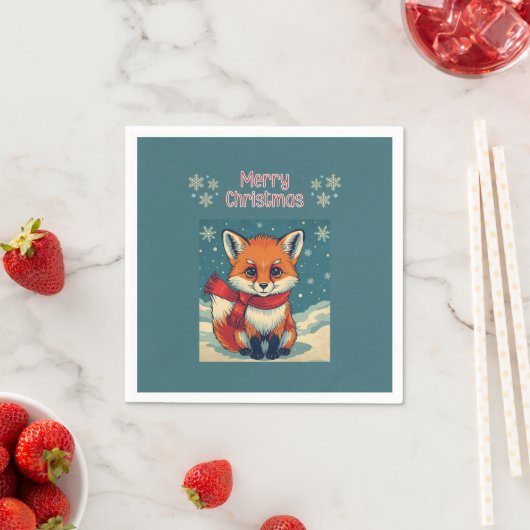 Cozy Christmas Fox Paper Napkin Servet (Insitu)