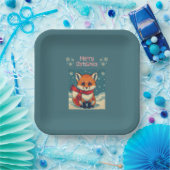 Cozy Christmas Fox Paper Plate Papieren Bordje (Feest)