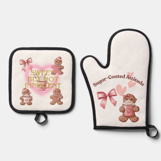 Cozy Christmas Gingerbread Coquette Sweet Ovenwant & Pannenlap Set (Voorkant)