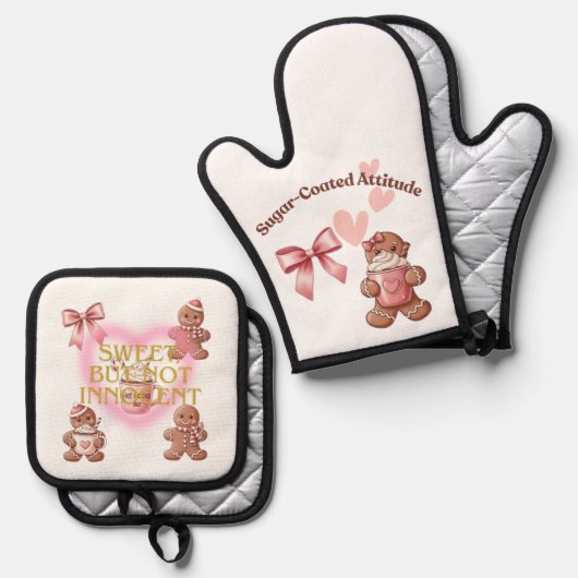 Cozy Christmas Gingerbread Coquette Sweet Ovenwant & Pannenlap Set (Voorkant / Achterkant)