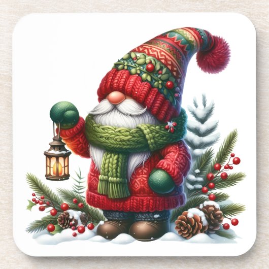 Cozy Christmas Gnome Art – Festive Holiday Bier Onderzetter (Voorkant)