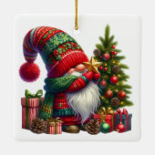 Cozy Christmas Gnome Art – Festive Holiday Keramisch Ornament (Achterkant)