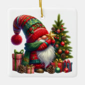 Cozy Christmas Gnome Art – Festive Holiday Keramisch Ornament (Voorkant)