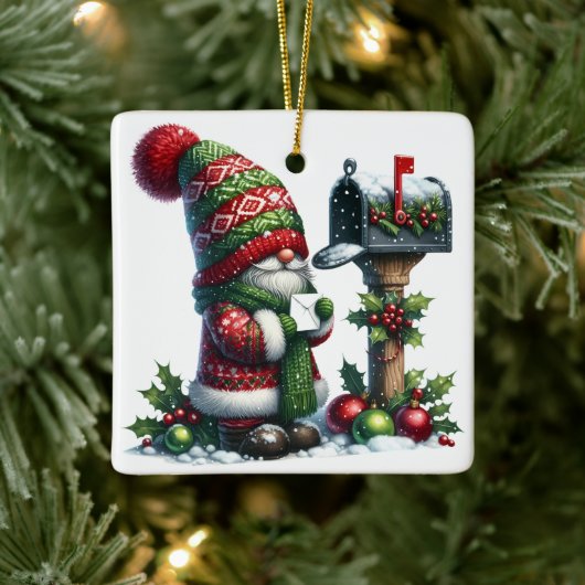 Cozy Christmas Gnome Art – Festive Holiday Keramisch Ornament (Boom)