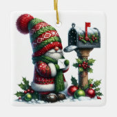 Cozy Christmas Gnome Art – Festive Holiday Keramisch Ornament (Voorkant)