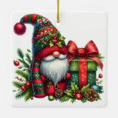 Cozy Christmas Gnome Art – Festive Holiday Keramisch Ornament (Achterkant)