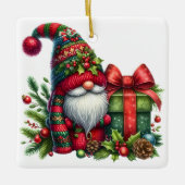 Cozy Christmas Gnome Art – Festive Holiday Keramisch Ornament (Voorkant)