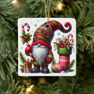 Cozy Christmas Gnome Art – Festive Holiday Keramisch Ornament
