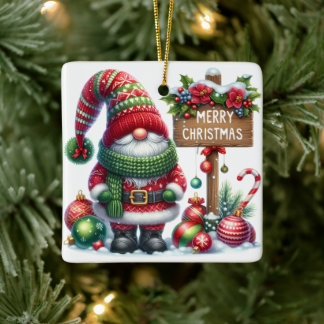 Cozy Christmas Gnome Art – Festive Holiday Keramisch Ornament