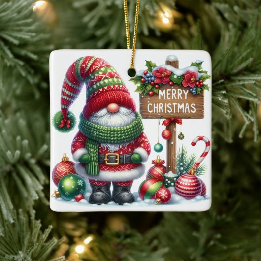 Cozy Christmas Gnome Art – Festive Holiday Keramisch Ornament (Boom)