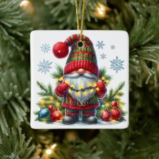 Cozy Christmas Gnome Art – Festive Holiday Keramisch Ornament