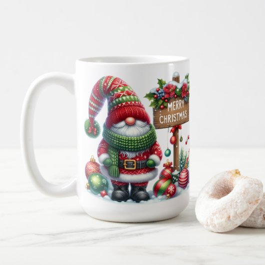 Cozy Christmas Gnome Art – Festive Holiday Koffiemok (Met donut)