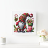 Cozy Christmas Gnome Art – Festive Holiday Vierkante Klok (Huis)