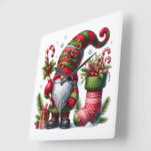 Cozy Christmas Gnome Art – Festive Holiday Vierkante Klok (Hoek)