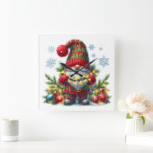 Cozy Christmas Gnome Art – Festive Holiday Vierkante Klok (Huis)