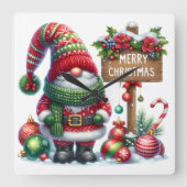 Cozy Christmas Gnome Art – Festive Holiday Vierkante Klok (Voorkant)