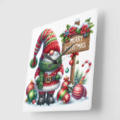 Cozy Christmas Gnome Art – Festive Holiday Vierkante Klok (Hoek)