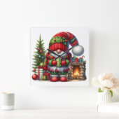 Cozy Christmas Gnome Art – Festive Holiday Vierkante Klok (Huis)