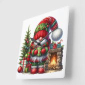 Cozy Christmas Gnome Art – Festive Holiday Vierkante Klok (Hoek)