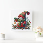 Cozy Christmas Gnome Art – Festive Holiday Vierkante Klok (Huis)