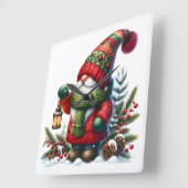 Cozy Christmas Gnome Art – Festive Holiday Vierkante Klok (Hoek)