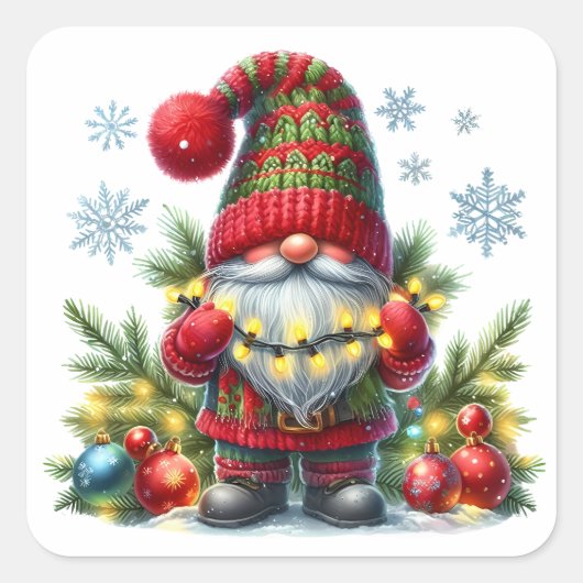 Cozy Christmas Gnome Art – Festive Holiday Vierkante Sticker (Voorkant)