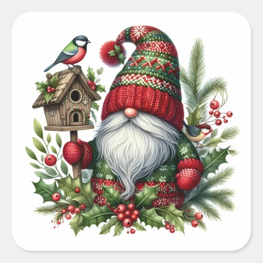 Cozy Christmas Gnome Art – Festive Holiday Vierkante Sticker (Voorkant)