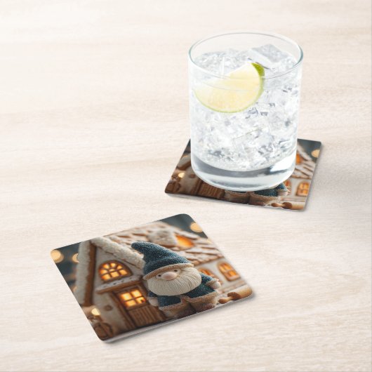 Cozy Christmas Gnome with Gingerbread House Kartonnen Onderzetters (Insitu)