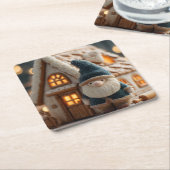 Cozy Christmas Gnome with Gingerbread House Kartonnen Onderzetters (Schuin)