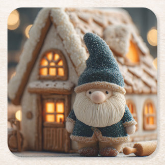 Cozy Christmas Gnome with Gingerbread House Kartonnen Onderzetters