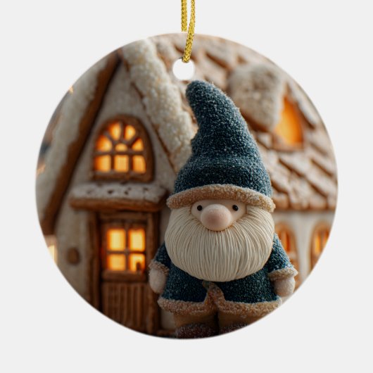 Cozy Christmas Gnome with Gingerbread House Keramisch Ornament (Voorkant)