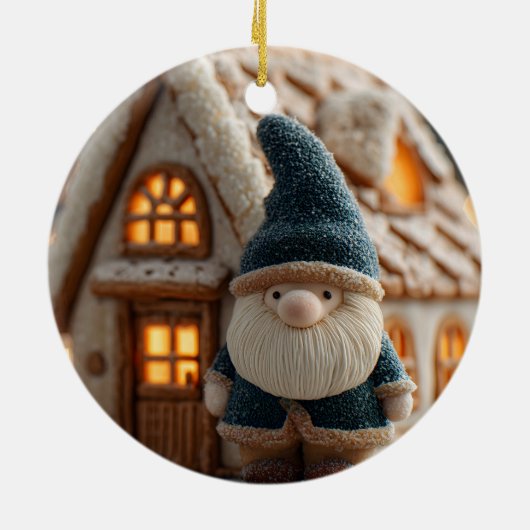 Cozy Christmas Gnome with Gingerbread House Keramisch Ornament (Achterkant)