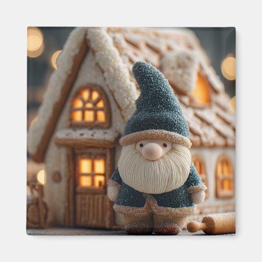 Cozy Christmas Gnome with Gingerbread House Magneet (Voorkant)