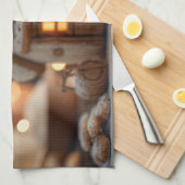 Cozy Christmas Gnome with Gingerbread House Theedoek (Quarter Fold)