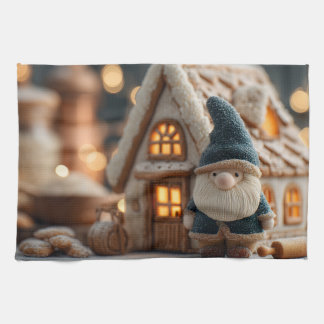 Cozy Christmas Gnome with Gingerbread House Theedoek