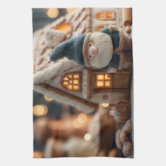 Cozy Christmas Gnome with Gingerbread House Theedoek (Verticaal)