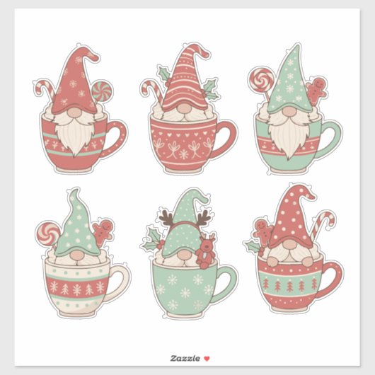 Cozy Christmas Gnomes in Mugs: Aesthetic Holiday Sticker (Vel)