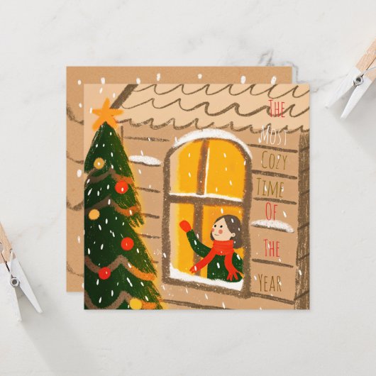 Cozy Christmas Greeting Kaart (Voorkant / Achterkant in situ)