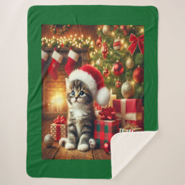 Cozy Christmas Kitten large Sherpa Blanket Deken