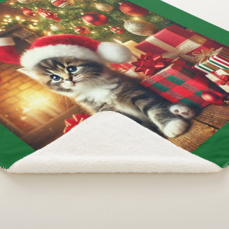 Cozy Christmas Kitten large Sherpa Blanket Sherpa Deken