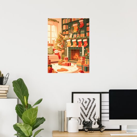 Cozy Christmas Living Room Poster (Thuiskantoor)