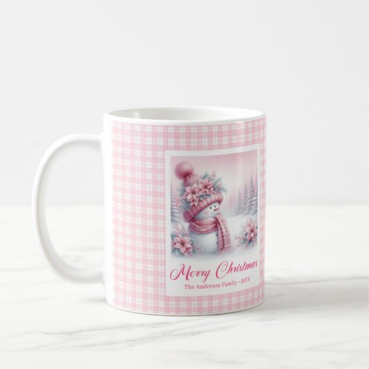 Cozy Christmas Mug Pink Snowman Winter Forest Kids Koffiemok (Links)