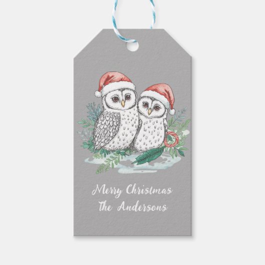 Cozy Christmas Owls Gift Tag Cadeaulabel (Voorkant)