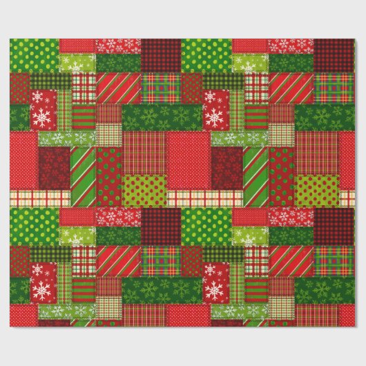 Cozy Christmas Patchwork Quilt Wrapping Paper  Cadeaupapier (Vlak)