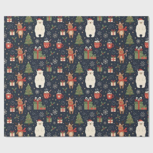 Cozy Christmas Pattern Reindeer Polar Bear Wrap Cadeaupapier (Vlak)