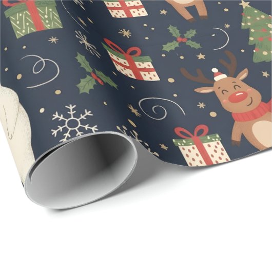 Cozy Christmas Pattern Reindeer Polar Bear Wrap Cadeaupapier (Rol Hoek)