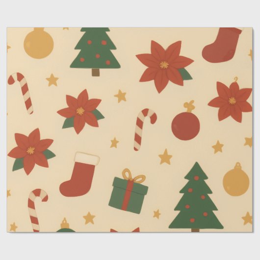 Cozy Christmas Pattern with Gifts and Trees Cadeaupapier (Vlak)