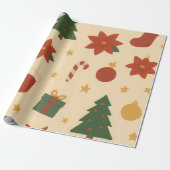 Cozy Christmas Pattern with Gifts and Trees Cadeaupapier (Uitgerold)