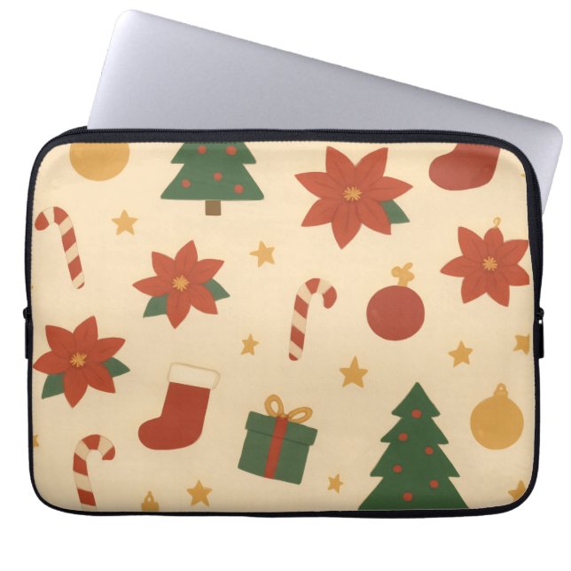 Cozy Christmas Pattern with Gifts and Trees Laptop Sleeve (Voorkant)